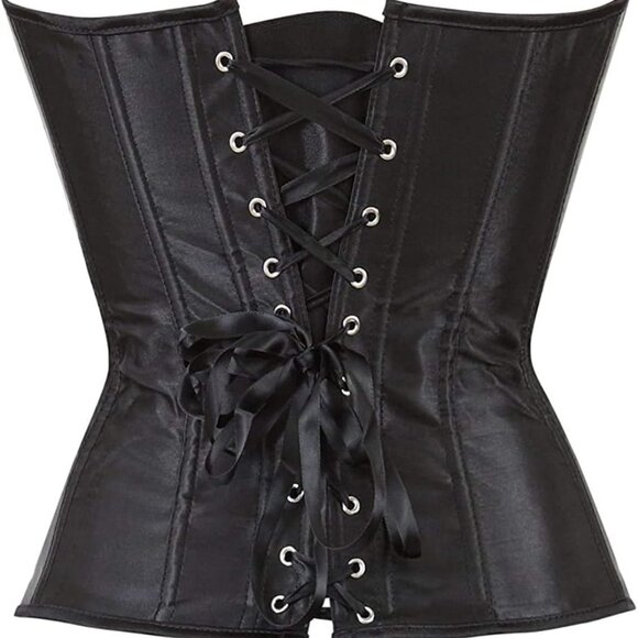 Women's Bustier Corset Top Plus Size Satin Waist Cincher Overbust Bustiers - Picture 2 of 4